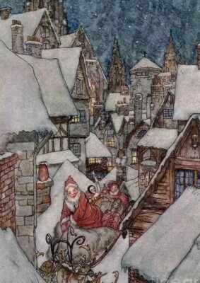 Rackham Night before Christmas Karten 5 Stück leer gefaltet 5 x 7'' & rote Umschläge