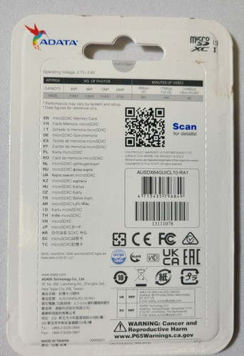Carte microSDXC ADATA Premier avec adaptateur UHS-I classe 10 (AUSDX64GUICL10-RA1) - Photo 3 sur 3