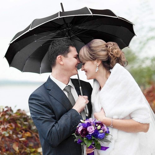Lightweight Round Black Umbrella Parasol - Durable Wedding and Rain Protection - Picture 4 of 11