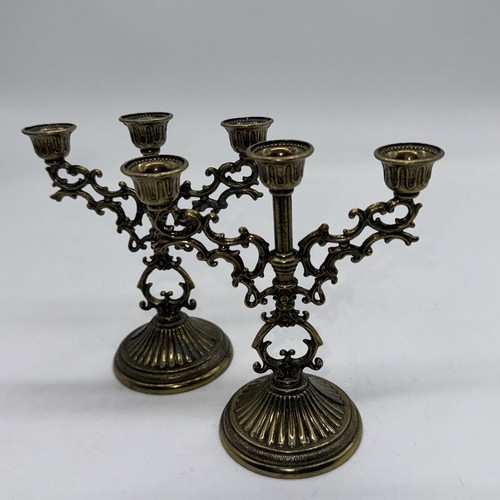 Vtg Brass Candlestick Holder Italy Pair Arms Small 5" Candle bra - Picture 6 of 14