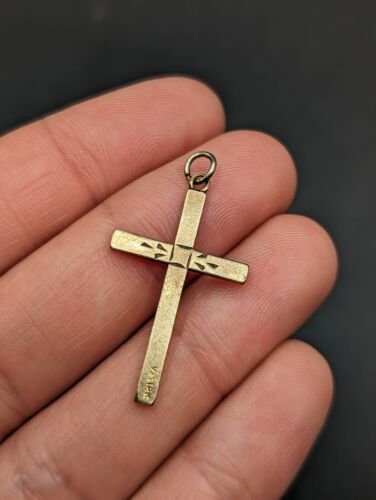 Vintage 1/20 12K Gold Filled GF Etched Cross Religious Double Sided Pendant - Picture 7 of 11