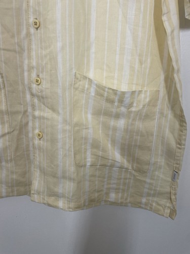 Onia Camicia Uomo Elasticizzata Lino Utility Camp Righe Giallo Bianco Taglia Media NUOVA - Foto 2 di 8