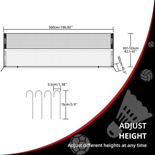 2025 Adjustable Badminton Net 3/4/5M with Stand & Carry Bag for Outdoor Sports - Picture 9 of 12