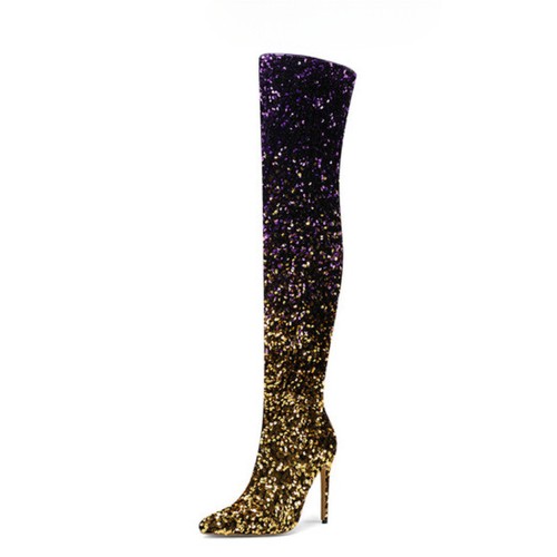 Womens Spangle Decor High Heels Pointed Toe Party Sexy Over The Knee Boots7-10.5 - Picture 10 of 16