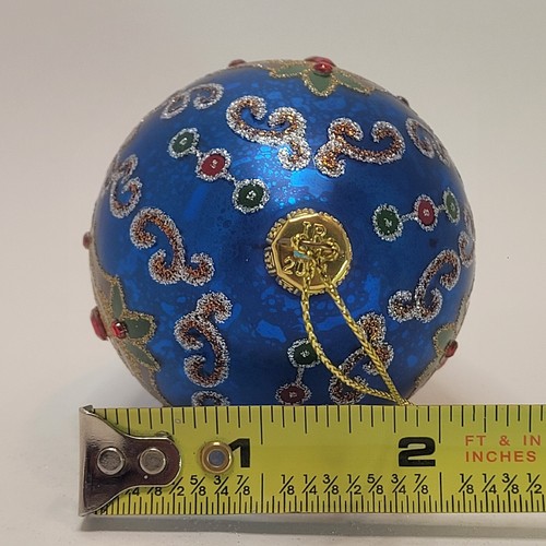 Joan Rivers Fabrege Inspired Glass Egg Ornament 2011 Blue Arabesque Design - Picture 11 of 11