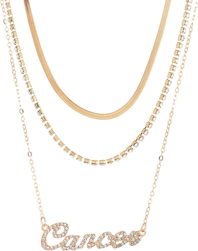 12 Constellation Multilayer Necklace Choker Zodiac Letter Snake Chain Rhinestone