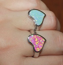inlaid fire opal ring silver plated jewelry 8.25 7.5 elegant cocktail Heart Love