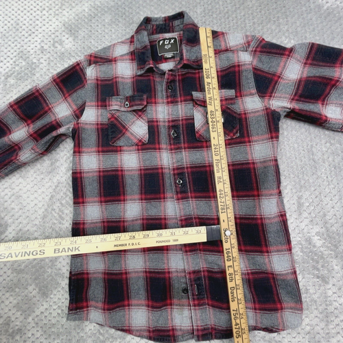 Fox Flannel Shirt Youth XL Red Grey Plaid Long Sleeve Collar Skater Motocross - Picture 5 of 12