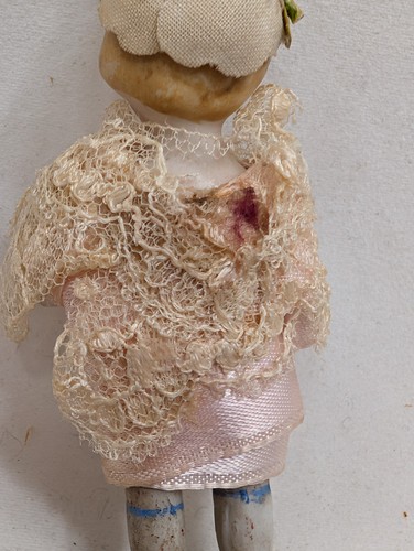 Antique 2.75" All Bisque Dollhouse Doll Girl Child Clothes Sewn On Germany c1900 - Picture 8 of 9