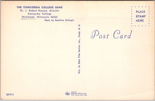 c1960s Moorhead, Minnesota Postcard "THE CONCORDIA COLLEGE BAND" Chrome Unused - Bild 2 von 2
