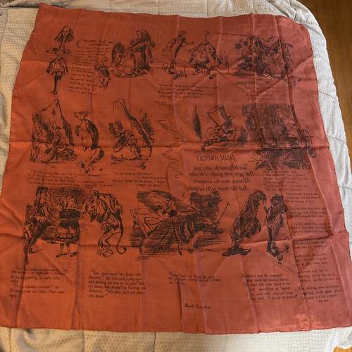 Vintage Brooke Cadwallader Schal Jabberwocky Alice im Wunderland Burgund CLEVER - Bild 1 von 16