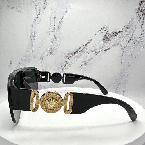 New VERSACE Sunglasses Black Gold Shield Mask Medusa Logo Oversized Italy - Picture 4 of 13