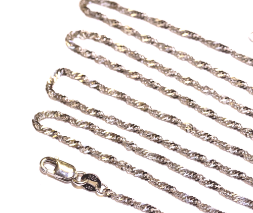 14K white gold thin twist chain link necklace 2.8g 22" 1.6mm estate singapore - Picture 2 of 4