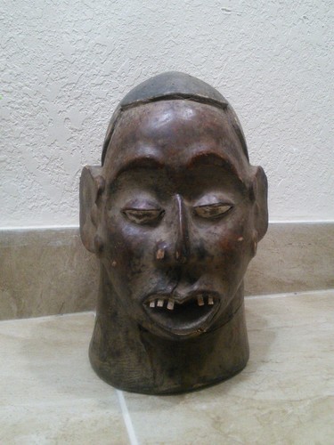 Busto testa africana vintage in legno intagliato fatto a mano doppia faccia RARO - Foto 3 di 8