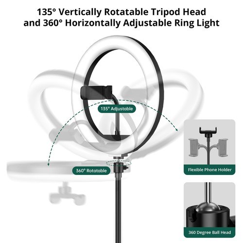 10" Selfie Ringlicht mit 55" ausziehbarem Stativständer, Selfie Licht mit Pho... - Bild 5 von 7