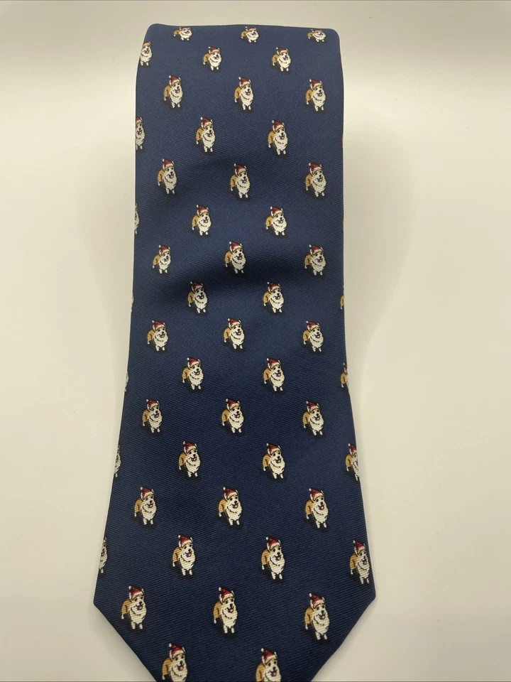 Corbata Tommy Hilfiger Cuello Papá Noel Perro Estampado Azul Novedad Diseño Cachorro Corbata de Navidad Foto 2 de 4