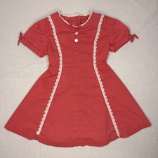 Vintage Handmade Girls Red Polka Dot Prairie Dress Lace 2T 3T