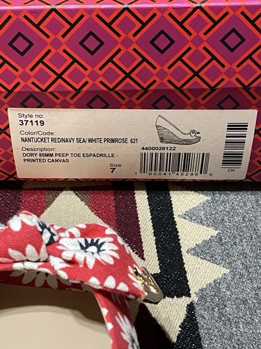 Tory Burch Dory Red Floral Canvas Peep Toe Wedge Espadrilles Sz 7 NIB Nantucket - Picture 7 of 8