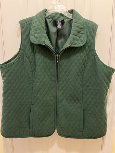 Denim & Co. Active Jacket Vest Plus Size 2X Quilted Forest Green Zip Front