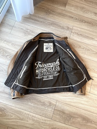 Triumph Motorcycle Raven Leather Racer Biker Jacket Size L Brown - Picture 18 of 24