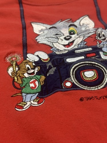 Vintage 1995 Tom And Jerry Cartoon Embroidered Shirt Size XL Photography Red - Picture 4 of 5