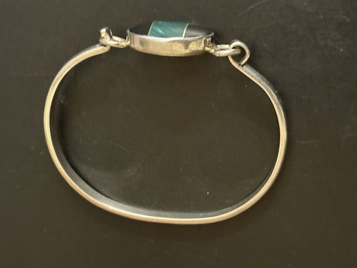 Vintage Sterling Silber Malachit schwarzer Onyx Armreif Armband: signiert ATI Mexiko - Bild 3 von 7