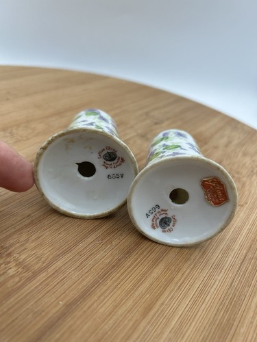 Vtg Lefton China Salt and Pepper Shakers Violet Chintz 665V 2 3/8”H NO STOPPERS - Picture 4 of 4