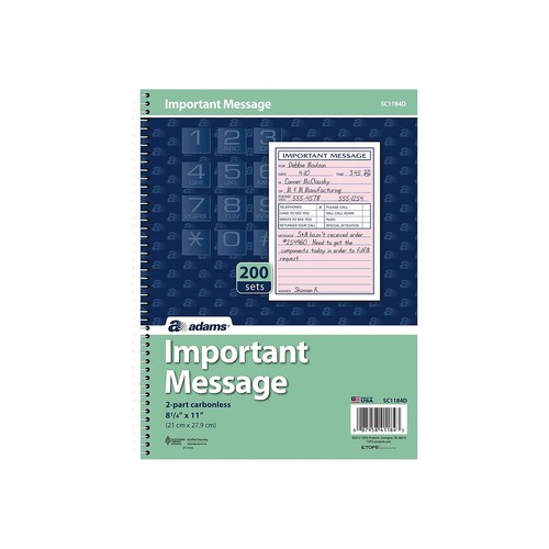 Adams Phone Message Pad 5.5" x 3.8" Ruled Pink 50 Sheets/Pad (SC1184D) 107177