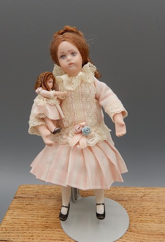 OOAK Porcelain Victorian Little Girl Doll W Toy Dolly Dollhouse Miniature 1:12 - Picture 14 of 15