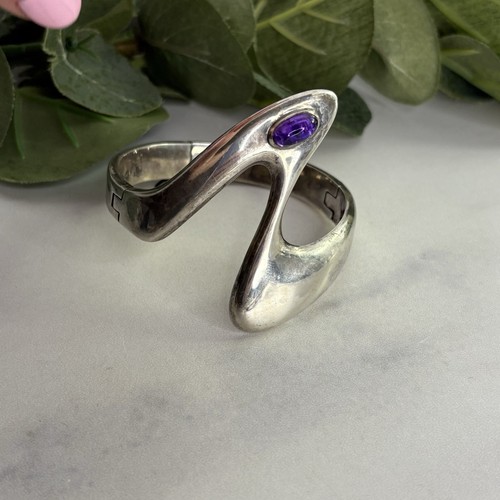 Brazalete modernista Erica Hult de Corral RIC Taxco amatista de plata de ley - Imagen 7 de 15