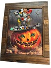 Handcrafted Jeweled Halloween Pumpkin Wall Art With Natural Rough Wood Frame