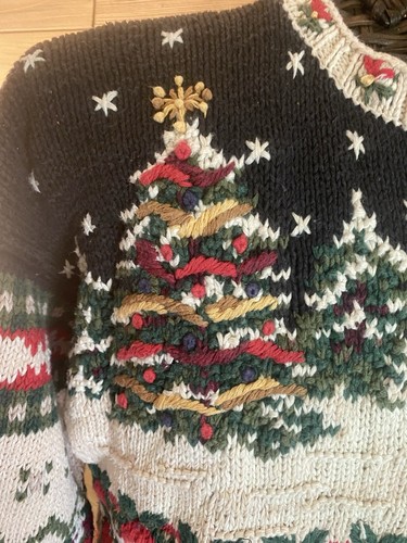 Vintage Heritage großer Weihnachtspullover Grobstrick Cardigan Schneemann 3D Landhaus - Bild 10 von 18