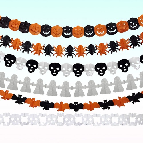 6 Pcs Pizzo Di Carta Striscione Ghirlanda Unico Banner Halloween - Foto 9 di 12