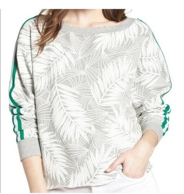 Current Elliott Palm Leaf Textured Sweatshirt Crewneck Raglan Stripe Top Size 2