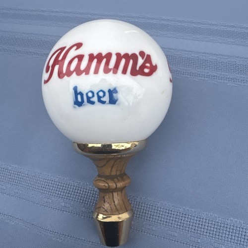 Vintage HAMM'S Beer Ceramic Globe Tap Handle Pull Red/Blue on White USA - Picture 3 of 8