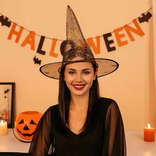 Pointed Hat Spider Witch Hat Sequin Halloween Headwear Cosplay Event - Picture 8 of 13