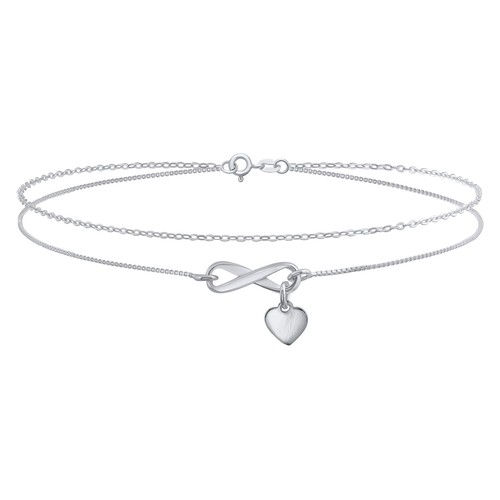 Romantische Liebe Knoten Herz Lagenlook Fußkettchen Armband Doppelkette Silber 9 Zoll - Bild 1 von 4