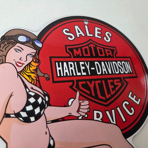 Vintage Harley Davidson Motorcycles Sign - Porcelain Gas Pump Sales Service Sign - Picture 4 of 15