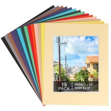 15-Pack 11x14 Mixed Color Picture Mats, Bevel Cut Frame Mattes for 8x10 Photos a