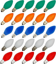 25 Pack C7 Multicolor Christmas Light Bulbs - 7W Steady Burning Incandescent, Ce
