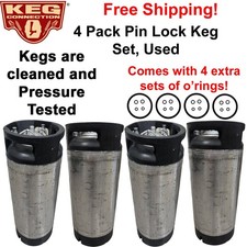 4 pack Reconditioned 5 Gallon Pin Lock Dual Handle Keg , 4 Free Sets of O-rings 