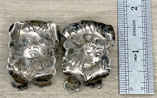 2 Antik Vintage Sterling 925 Figur Welpe Hund Schal Clip Dia Signiert TB 16g - Bild 11 von 14