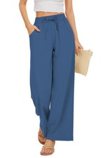 Women Summer Pants Flowy Pants Drawstring Waist Wide Leg Palazzo Beach Pants ...