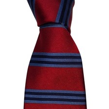 Brooks Brothers Makers Silk Necktie Men's Red Blue Striped Designer Tie EUC