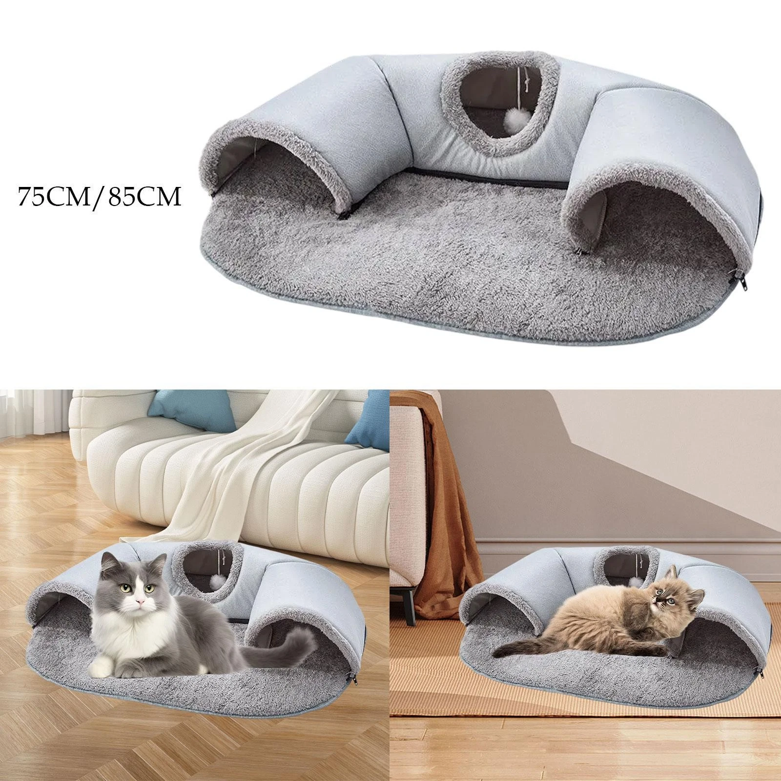 Cat Carpet Tunnel Cat Activity Center with Hanging Balls Playground 2 in 1 Cat