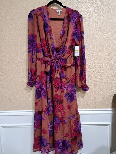 Maxi vestido para mujer Sofia Jeans con cinturón frente cruzado y mangas largas L (12-14) - Imagen 3 de 4