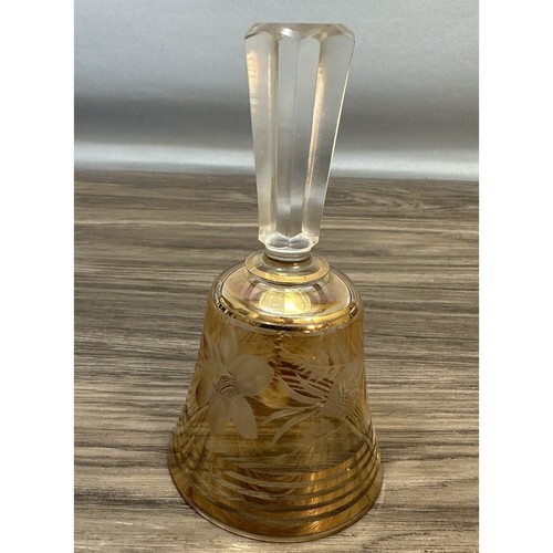 Vintage SAPSKA FABRIKA STAKLA Paracin Bell Crystal Floral Yellow Gold