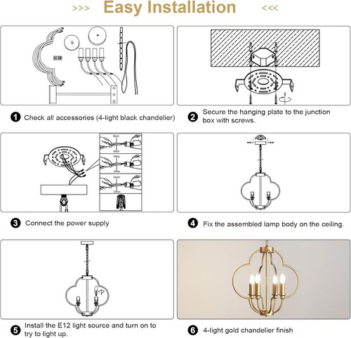 4-Light Black Chandelier Light Fixture 16.5'' Farmhouse Chandelier for Entryway - Picture 26 of 34