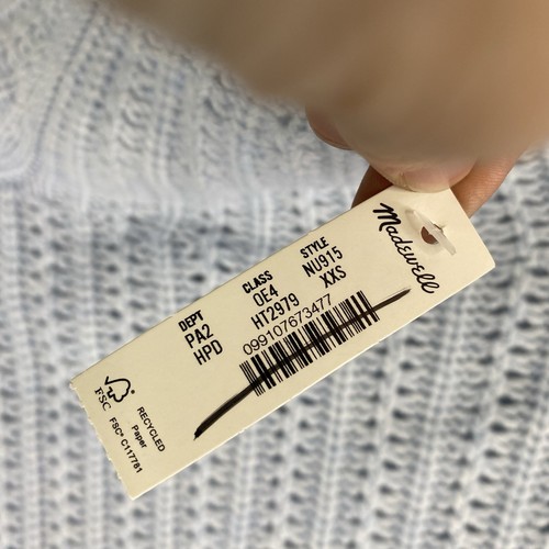 Suéter MADEWELL Mujer XXS Azul Punto Pointelle Lana Merino Cuello Simulado Cuadrado Nuevo con Etiquetas - Imagen 6 de 11