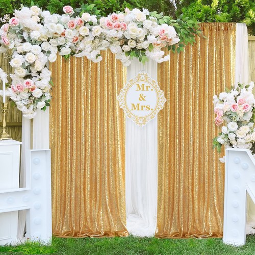 Gold Sequin Backdrop Curtain Panels Stage 2 Pieces 2FTx8FT Sheer Gold Curtain... - Picture 6 of 8